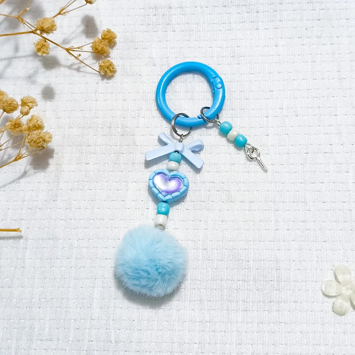 Pom-Pom Phone Lanyard with Beaded DIY Chain – Blind Box Cute Beads Keychain, Plush Bag Charm & Pendant Accessory